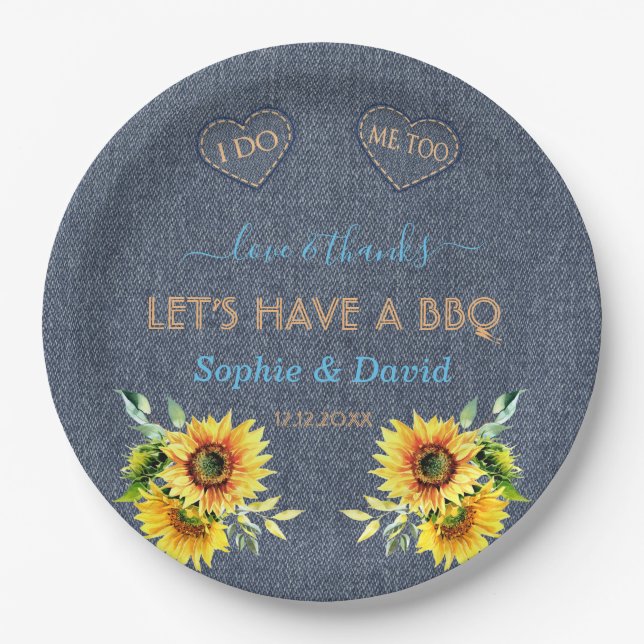 Charm Sonnenblumen Old Denim Blue Western I DO GRI Pappteller (Vorderseite)