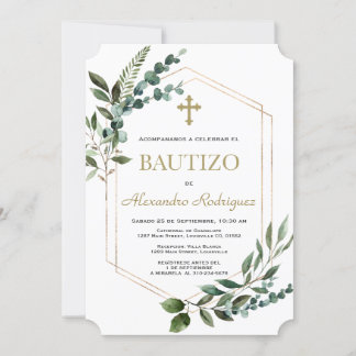 Charm Spanish Bautizo Greenery Gold Boy Taufe Einladung