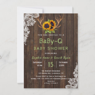 Charm Sunflowers Antlers BaBy-Q Baby Dusche Einladung