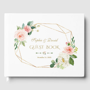 Charm Watercolor Blush Creme Blume Goldhochzeit Gästebuch