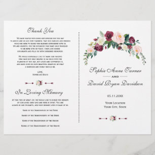 Charm Watercolor Blush Pink Floral Wedding Program Flyer