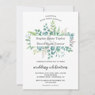 Charm Watercolor Eukalyptus Foliage Frame Wedding Einladung
