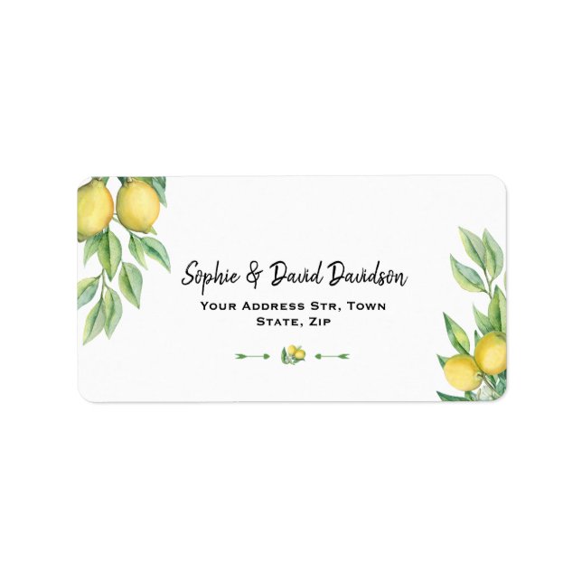 Charm Watercolor Lemon Tropische Hochzeit Adressaufkleber (Vorne)