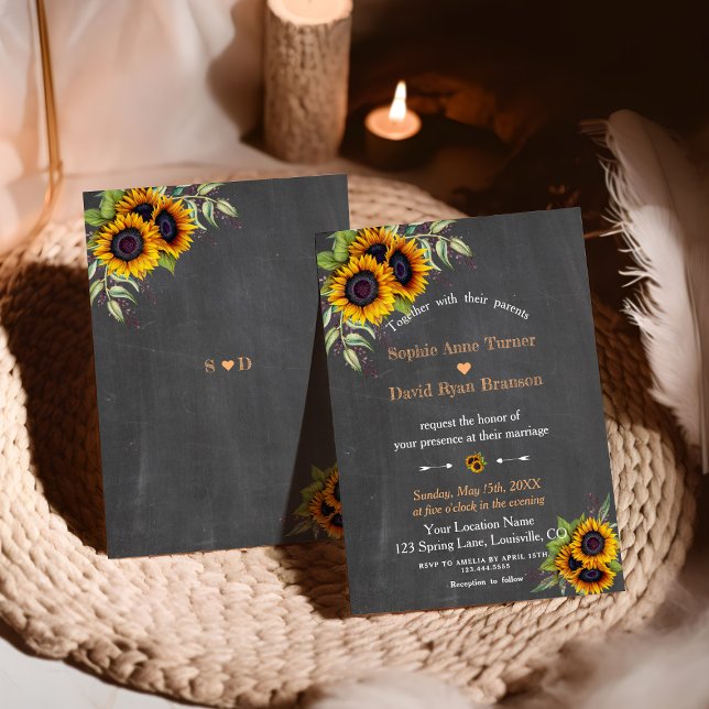 Charm Watercolor Sonnenblumen Chalkboard Hochzeit Einladung (Von Creator hochgeladen)