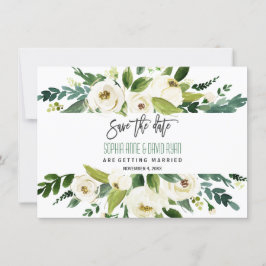 Charm Watercolor Weißer Blumenrahmen Save the Date Einladung