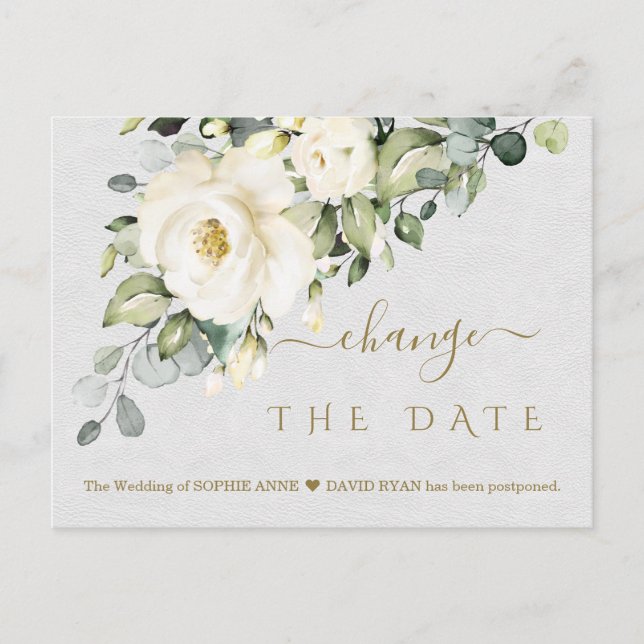 Charm Wedding White Floral ändern das Datum Postkarte (Vorderseite)