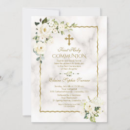 Charm White Blume Gold Erste heilige Kommune Einladung