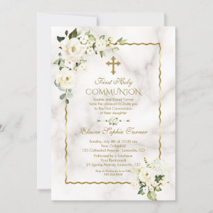 Charm White Blume Gold Erste heilige Kommune Einladung