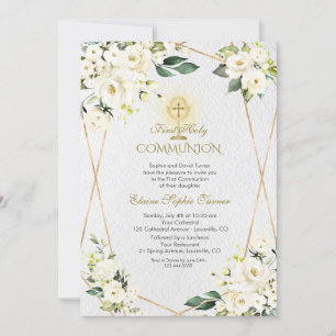 Charm White Blume Gold Erste heilige Kommune Einladung