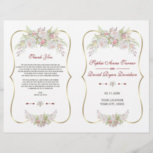 Charm White Blume Gold Frame Hochzeitsprogramm