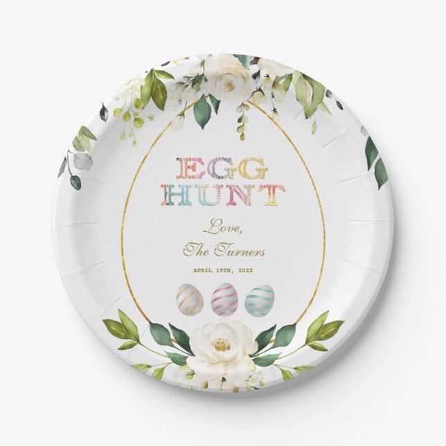 Charm White Cream Blume Ei Hunt Gold Ostern Pappteller (Vorderseite)