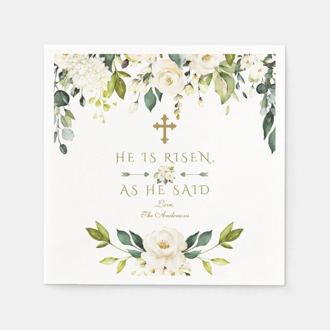 Charm White Cream Blume ist er Gold Oster Rised Serviette (Vorderseite)