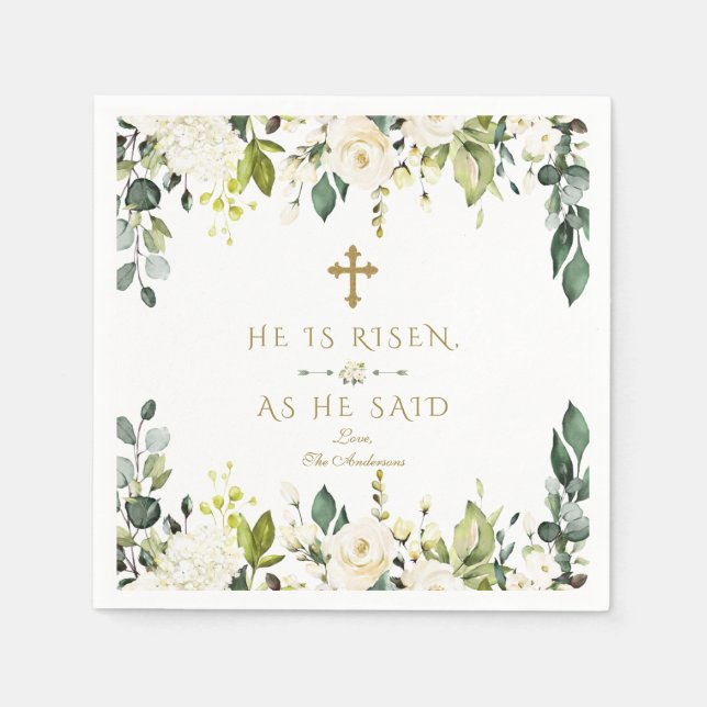 Charm White Cream Blume ist er Gold Oster Rised Serviette (Vorderseite)