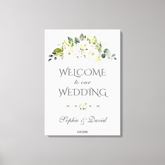 Charm White Cream Floral Begrüßungszeichen Leinwanddruck (Vorderseite)