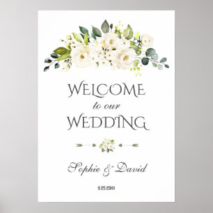 Charm White Cream Floral Begrüßungszeichen Poster