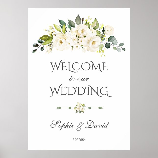 Charm White Cream Floral Begrüßungszeichen Poster (Vorne)