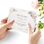 Charm White Dusty Rose Blume Gold Wedding Save The Date<br><div class="desc">Elegantes Kartendesign mit Aquarell,  staubige Rose und weiße Blume,  vergoldeter Rahmen aus Imitaten Rose,  auf einem Imitat mit weißem Aquarellpapier. Verwenden Sie das Tool Personalisieren,  um Ihre Informationen hinzuzufügen. Für passende Artikel,  besuchen Sie bitte meine Dusty Rose Blume Collection.</div>