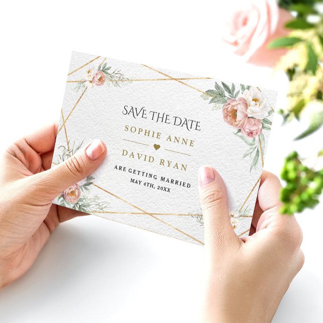Charm White Dusty Rose Blume Gold Wedding Save The Date (Von Creator hochgeladen)