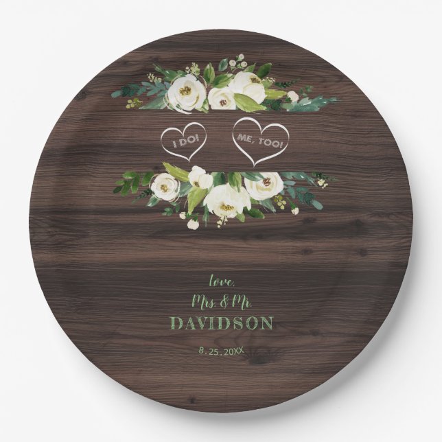 Charm White Floral Frame Baron I DO GRILLEN Pappteller (Vorderseite)