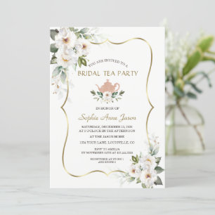 Charm White Floral Gold Brautparty Tee Party Einladung
