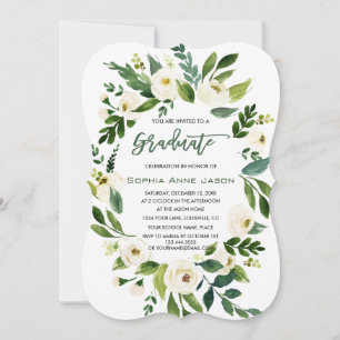 Charm White Floral Wreath Handwriting ABSCHLUSS Einladung