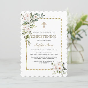 Charm White Lilies Rose Gold Girl Christening Einladung