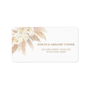 Charm White Roses Pampas Grass Gold Hochzeit Adressaufkleber