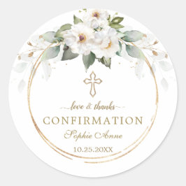 Charm Wild White Roses Gold Cross Bestätigung Runder Aufkleber