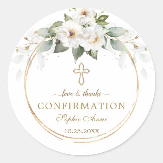 Charm Wild White Roses Gold Cross Bestätigung Runder Aufkleber