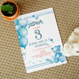 Charmant Balloons und Teddy Bear Geburtstagsparty Einladung