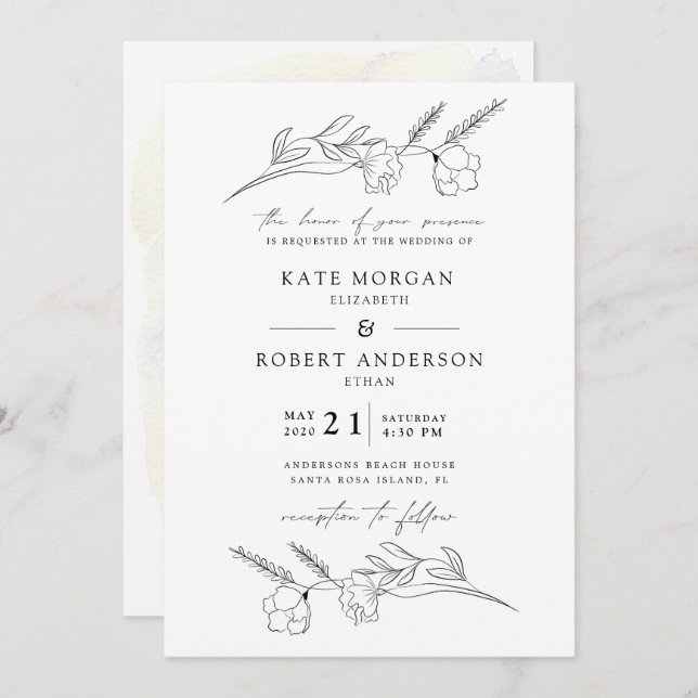 Charmant Botanique Élégant Mariage Invitation (Devant / Derrière)