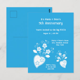 Charmant coeur de fleurs bleues invitation anniver