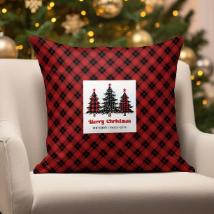 Charmant Coussin d'Arbres de Noël à carreaux de Bu