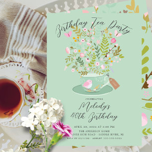 Charmant Floral Anniversaire Tea Party Invitation