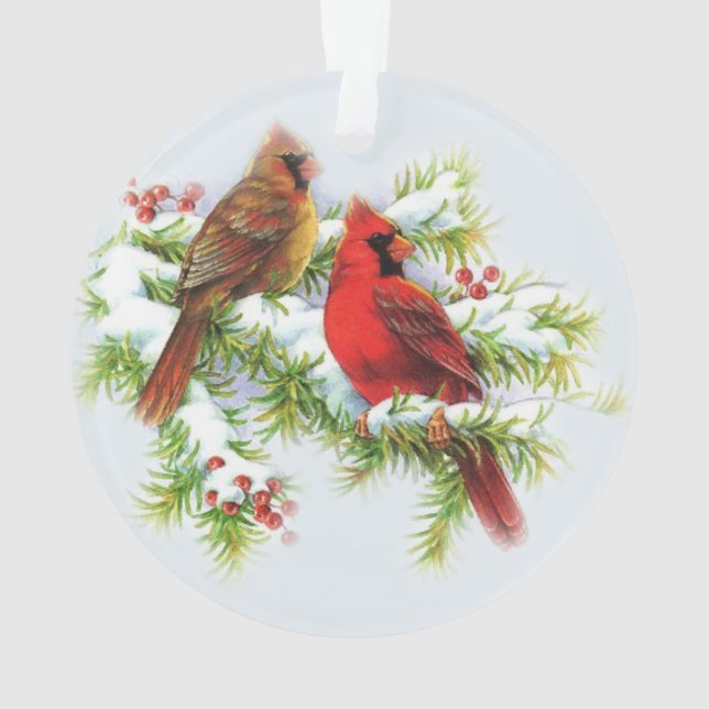Charmant ornement acrylique en couple cardinal (dos)
