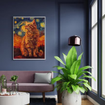 Charmant Poster de chat Jaune Dessin Féline adorab