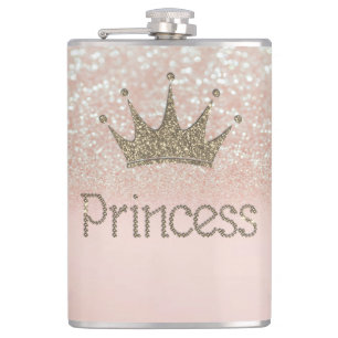 Charmant, Tiara, Prinzessin, Glitter-Bokeh Flachmann