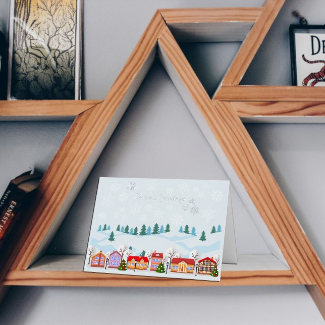 Charmant Village d'hiver Foil Carte de vacances (Créateur téléchargé)