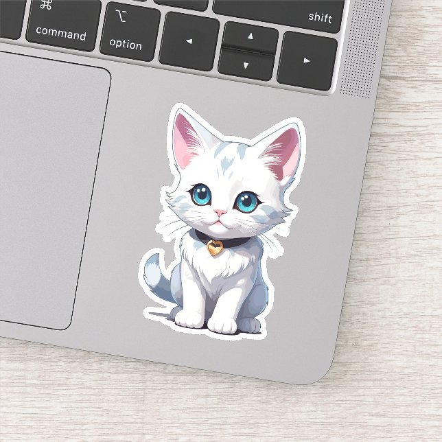 Charmant-White Cat Design Aufkleber (Detail)