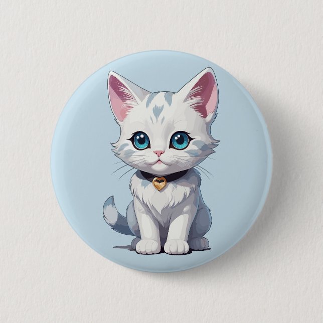 Charmant-White Cat Design Button (Vorderseite)