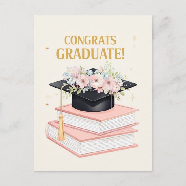 Charmante Abschluss Glückwunsch Card mit Blumenkap Postkarte (Vorderseite)