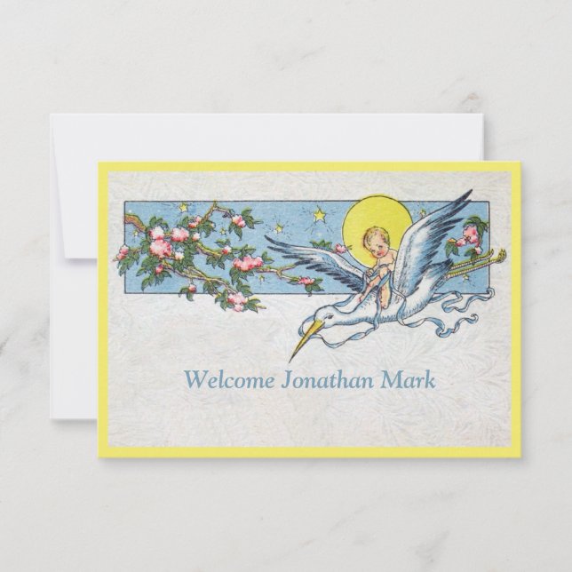 Charmante Ankündigung eines Vintagen Storchenmonde (Vorderseite)