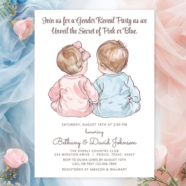 Charmante Babys im Pajamas-Party Einladung (Adorable babies wearing pajamas gender reveal invitation. A sweet invitation for the big reveal!)