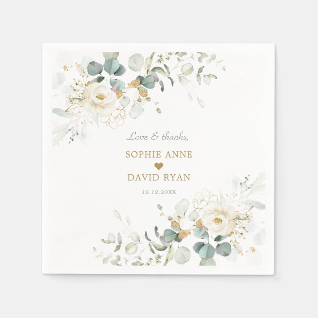 Charmante Blätter mit weißer Blütenluft Hochzeiten Serviette (Vorderseite)