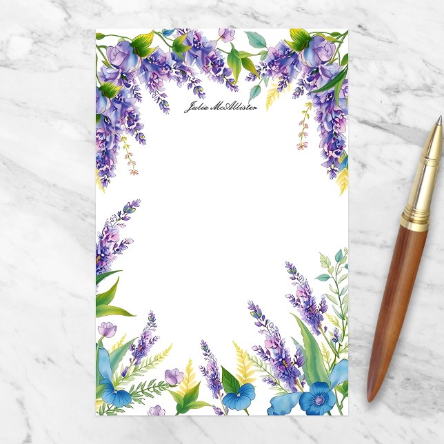 Charmante Blütenblüten in Lila und blau Briefpapier (Von Creator hochgeladen)