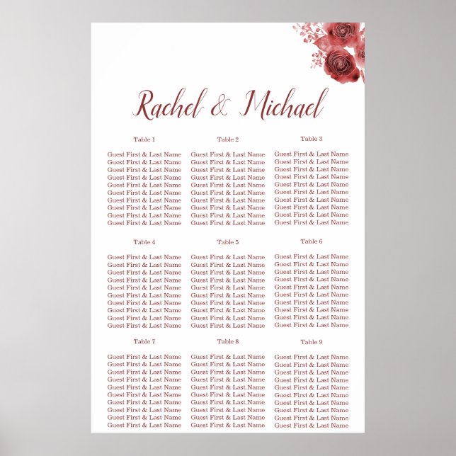 Charmante Bordeaux-Hochzeit mit weißem Blumen Poster (Vorne)