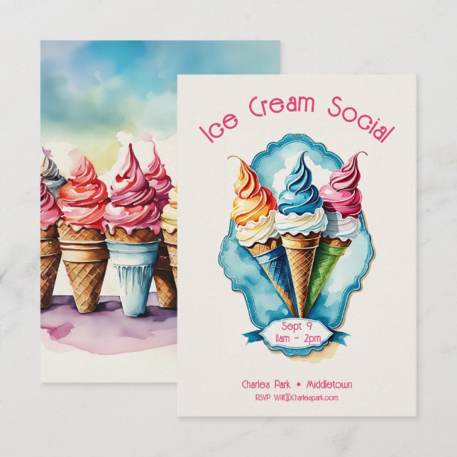 Charmante crème glacée Invitation sociale (Devant / Derrière)