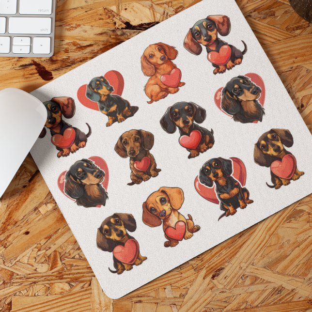 Charmante Dackel und Rotes Herz Mousepad (Charming Dachshund and Red Heart Watercolor Mouse Pad)