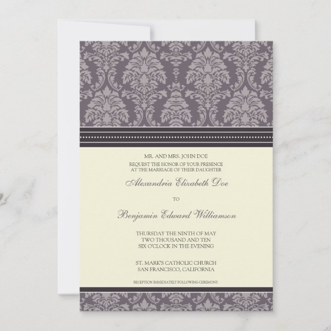 Charmante Damask 12x18 Hochzeit Einladung:Pflaume Einladung (Vorderseite)