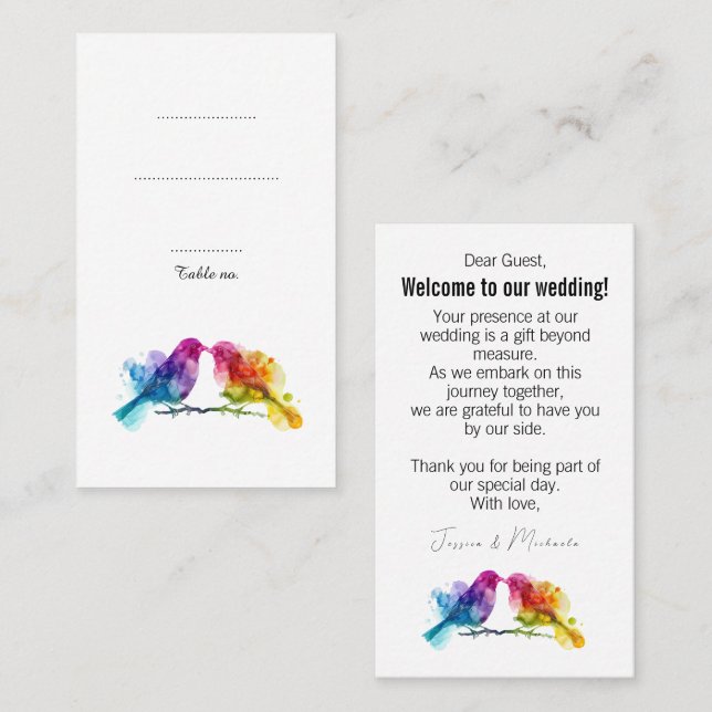 Charmante einzigartige Rainbow Lovebirds Platzkarte (Vorne/Hinten)